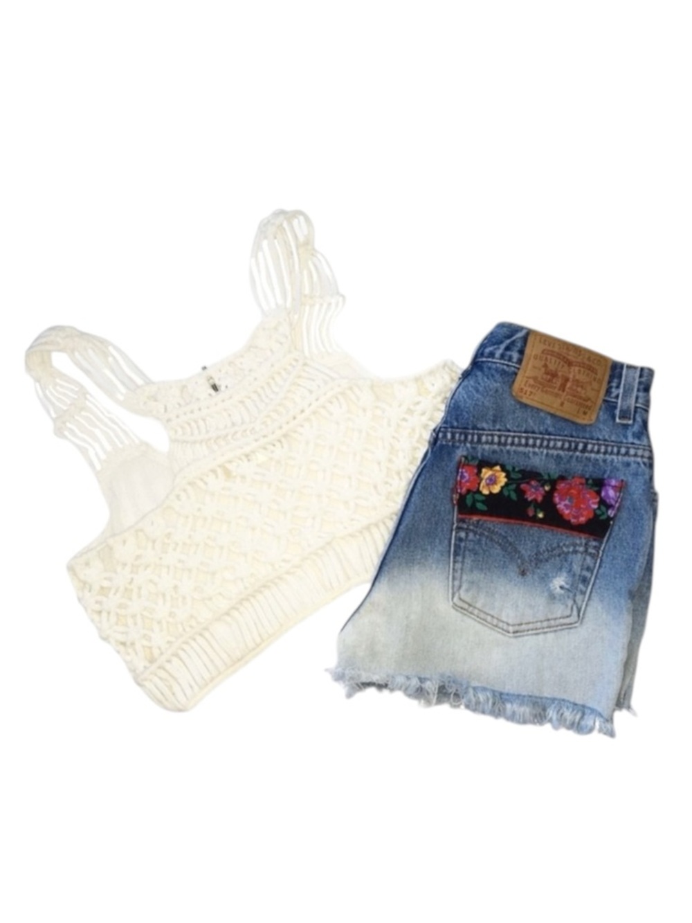 new LF Furst of a Kind ✿ Levi's® 517’s® Floral Trim Cut Off Denim Jeans Short ✿ - Picture 3 of 16
